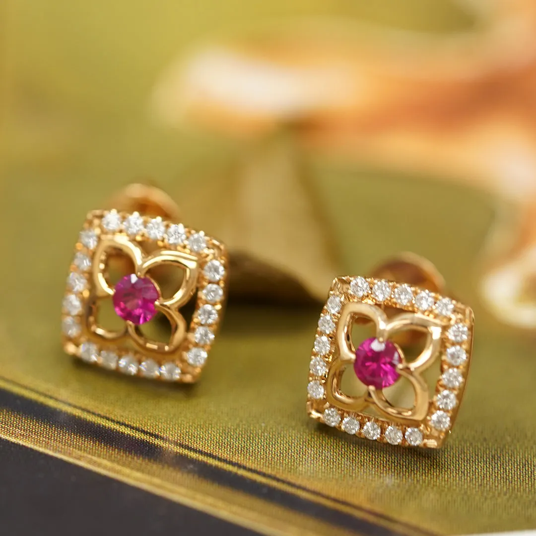 THIALH - LEGACY- 18K Rose Gold Ruby and Diamond Earrings