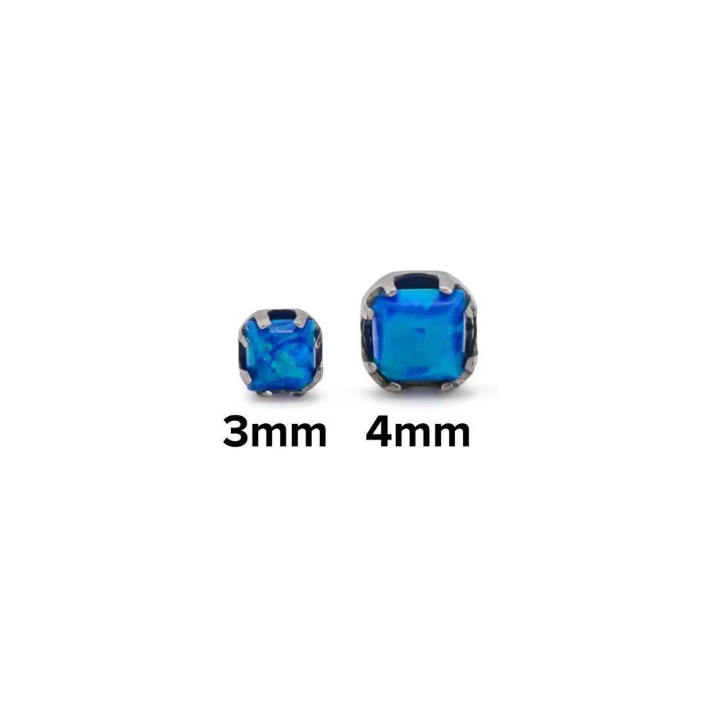 Tilum 18g-16g Internally Threaded Titanium Corner Prong-Set Square Opal Top - 3mm - Price Per 1