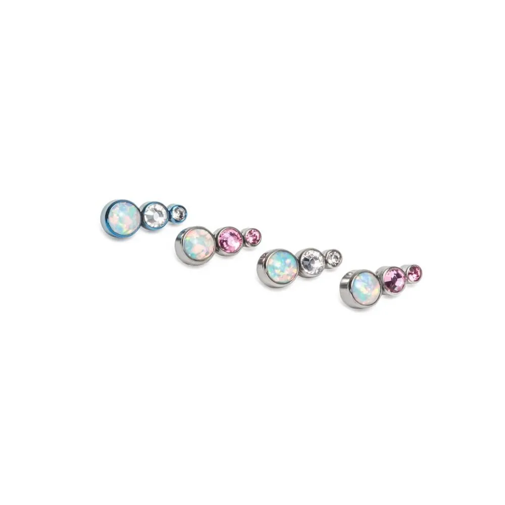 Tilum 18g-16g Internally Threaded White Opal Tear Drop Cluster Top with Jewels - Price Per 1