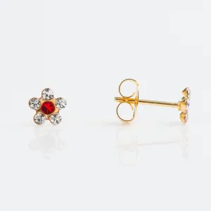 Tiny Tips Daisy Red Crystal Stud Earrings - Gold - TT-6047