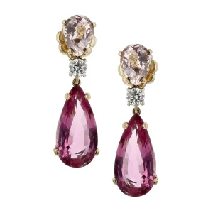 Tourmaline, Morganite and Diamond Drop Earrings