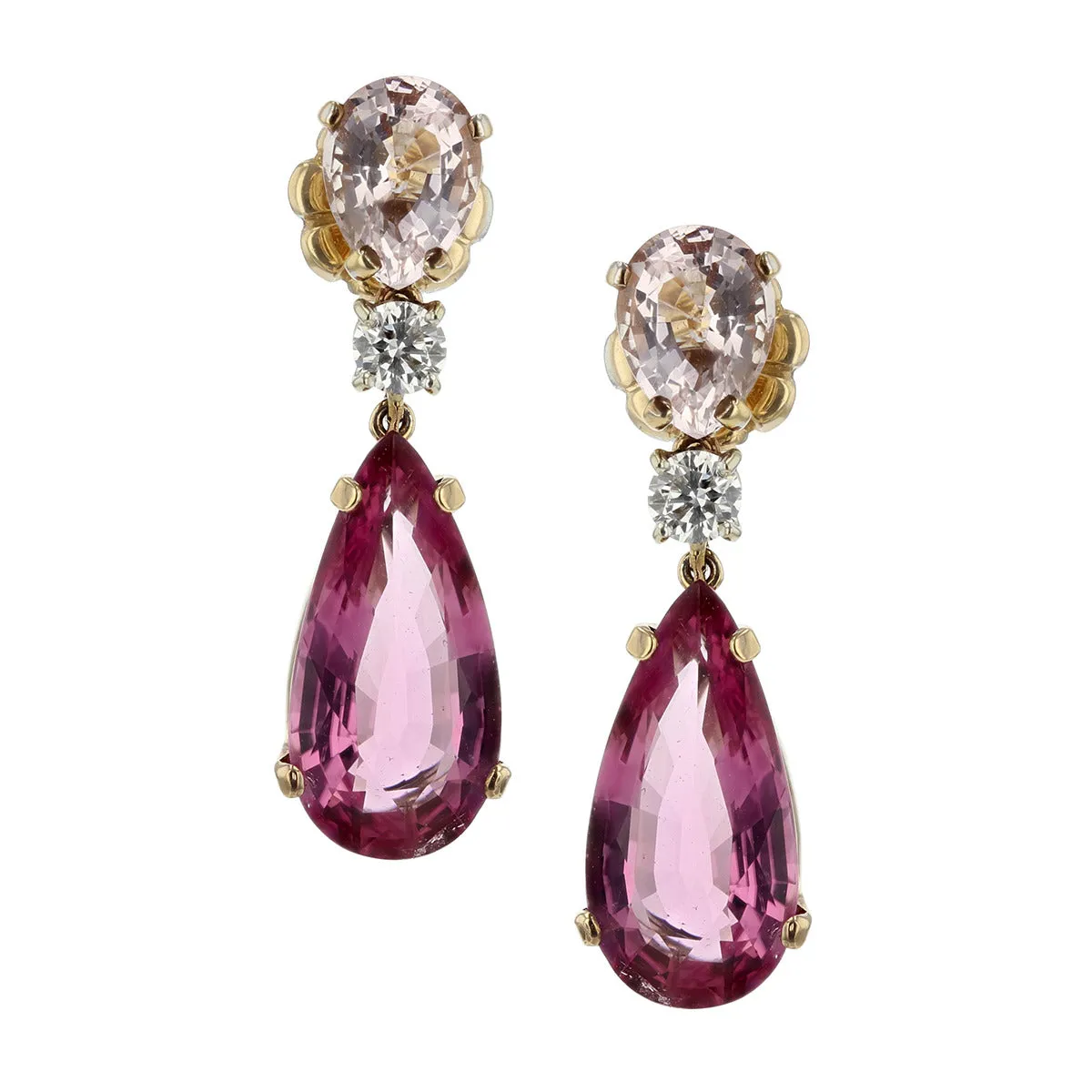 Tourmaline, Morganite and Diamond Drop Earrings