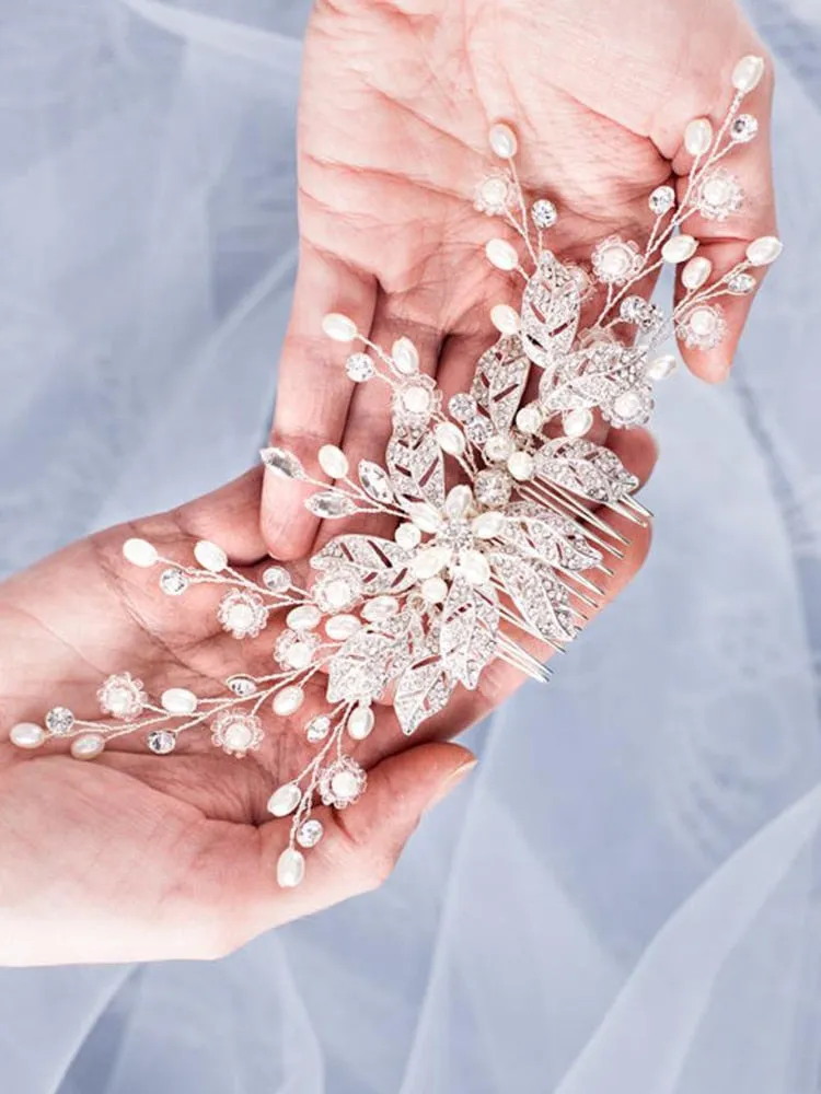 Trendy Leaf Pearl Rose Gold Hair Comb