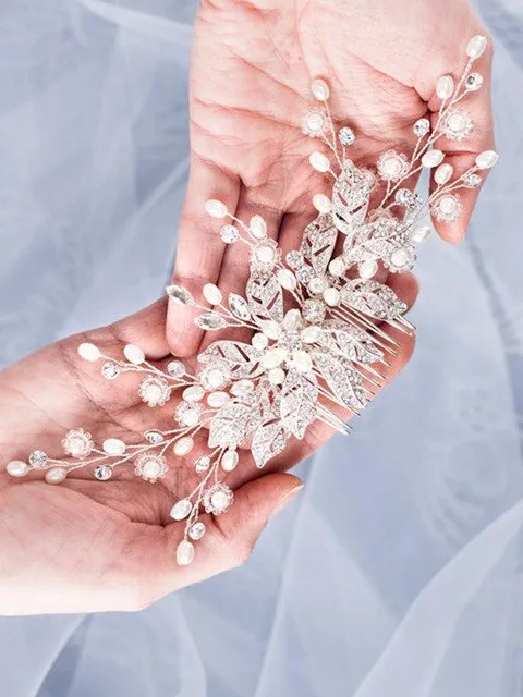 Trendy Leaf Pearl Rose Gold Hair Comb