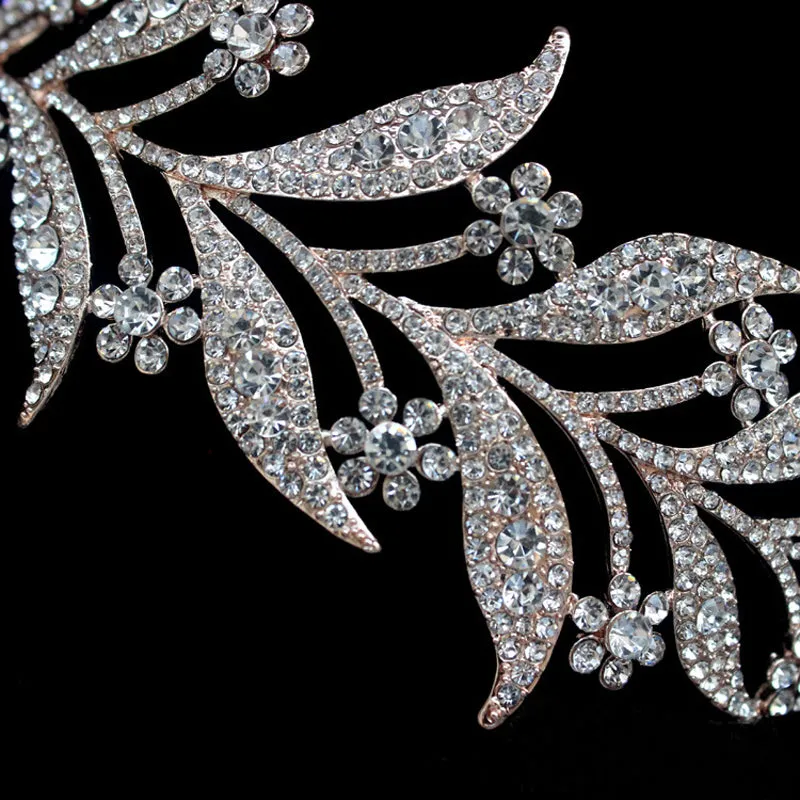 Vintage Crystal Flower and Leaves Tiara Wedding Headband
