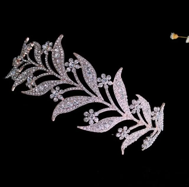 Vintage Crystal Flower and Leaves Tiara Wedding Headband