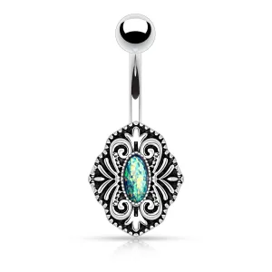 Vintage Glitter Green Opal Belly Ring