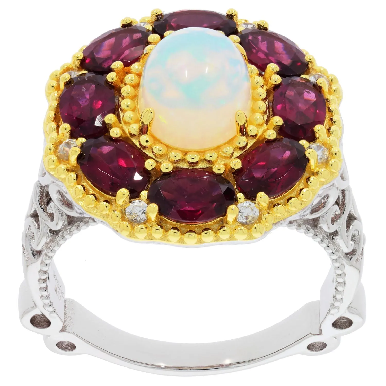 White Opal Sterling Silver Ring with Accent