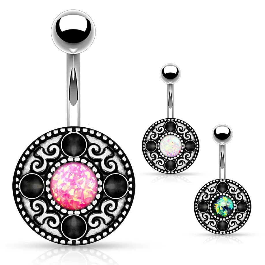 Wild Fire Opal Shield Belly Bar