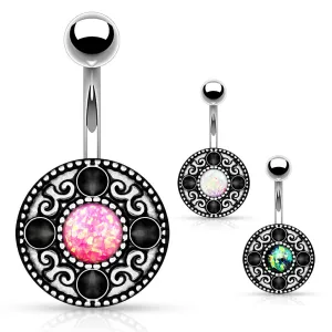 Wild Fire Opal Shield Belly Bar