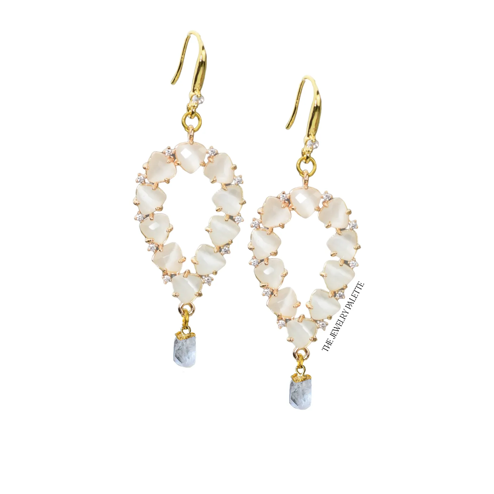 Yara white stones with gold edged sapphire drop earrings