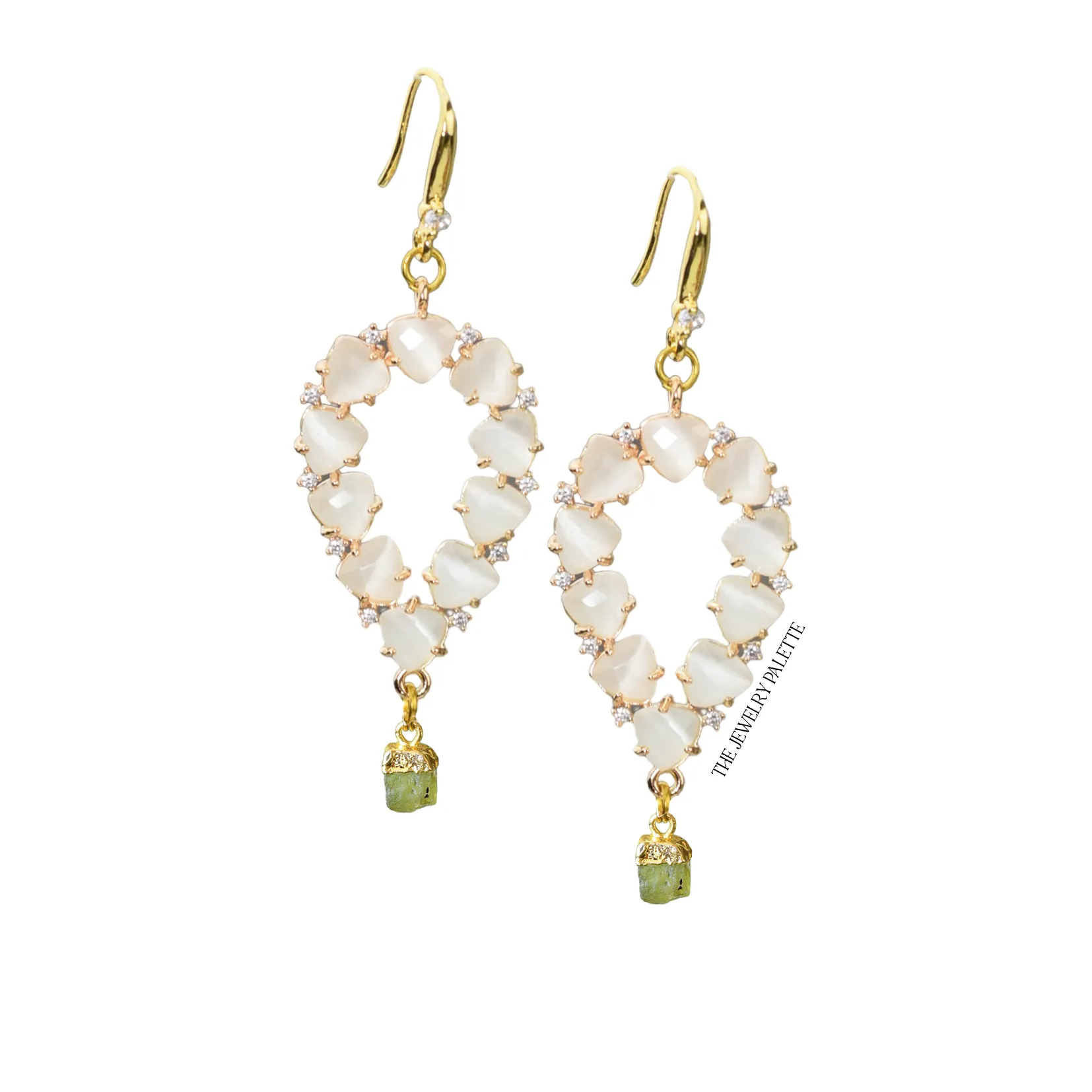 Yara white stones with gold edged sapphire drop earrings