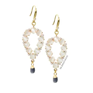 Yara white stones with gold edged sapphire drop earrings