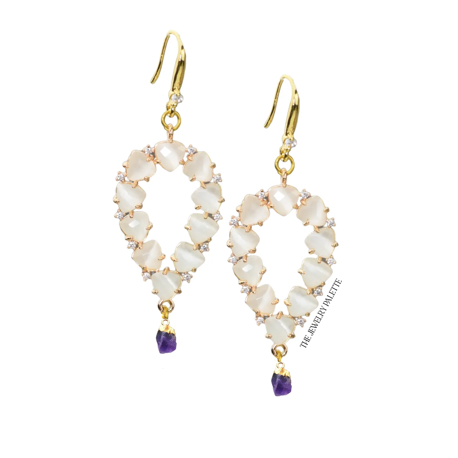 Yara white stones with gold edged sapphire drop earrings