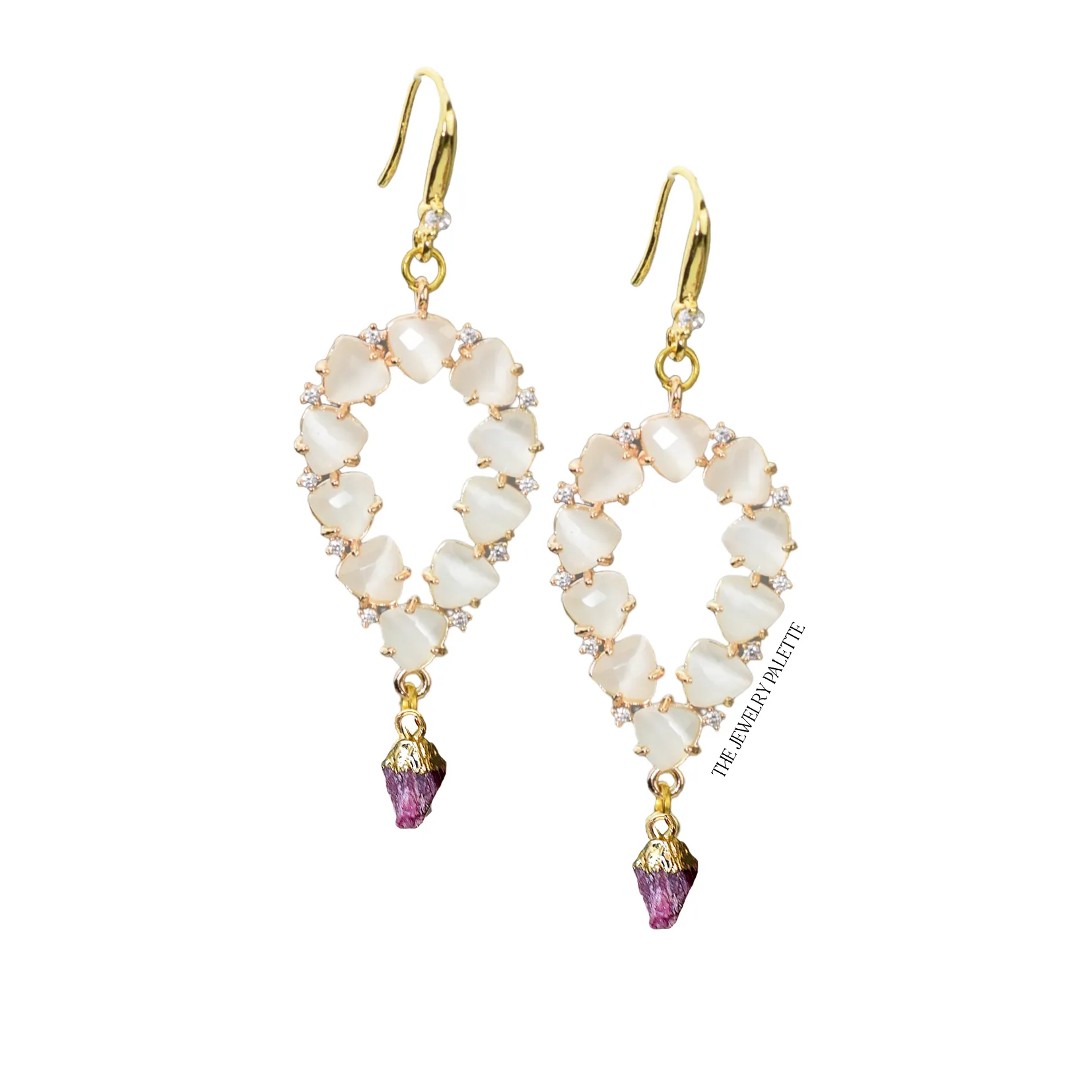 Yara white stones with gold edged sapphire drop earrings