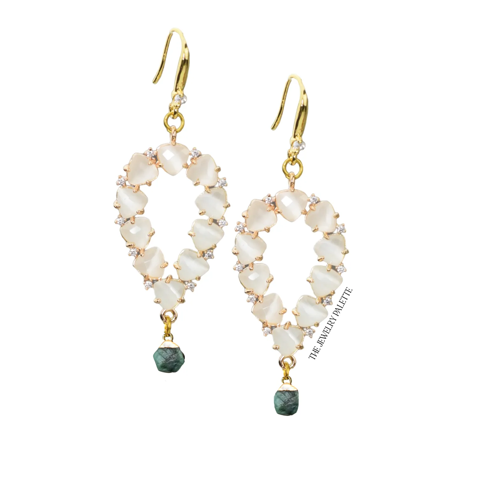 Yara white stones with gold edged sapphire drop earrings
