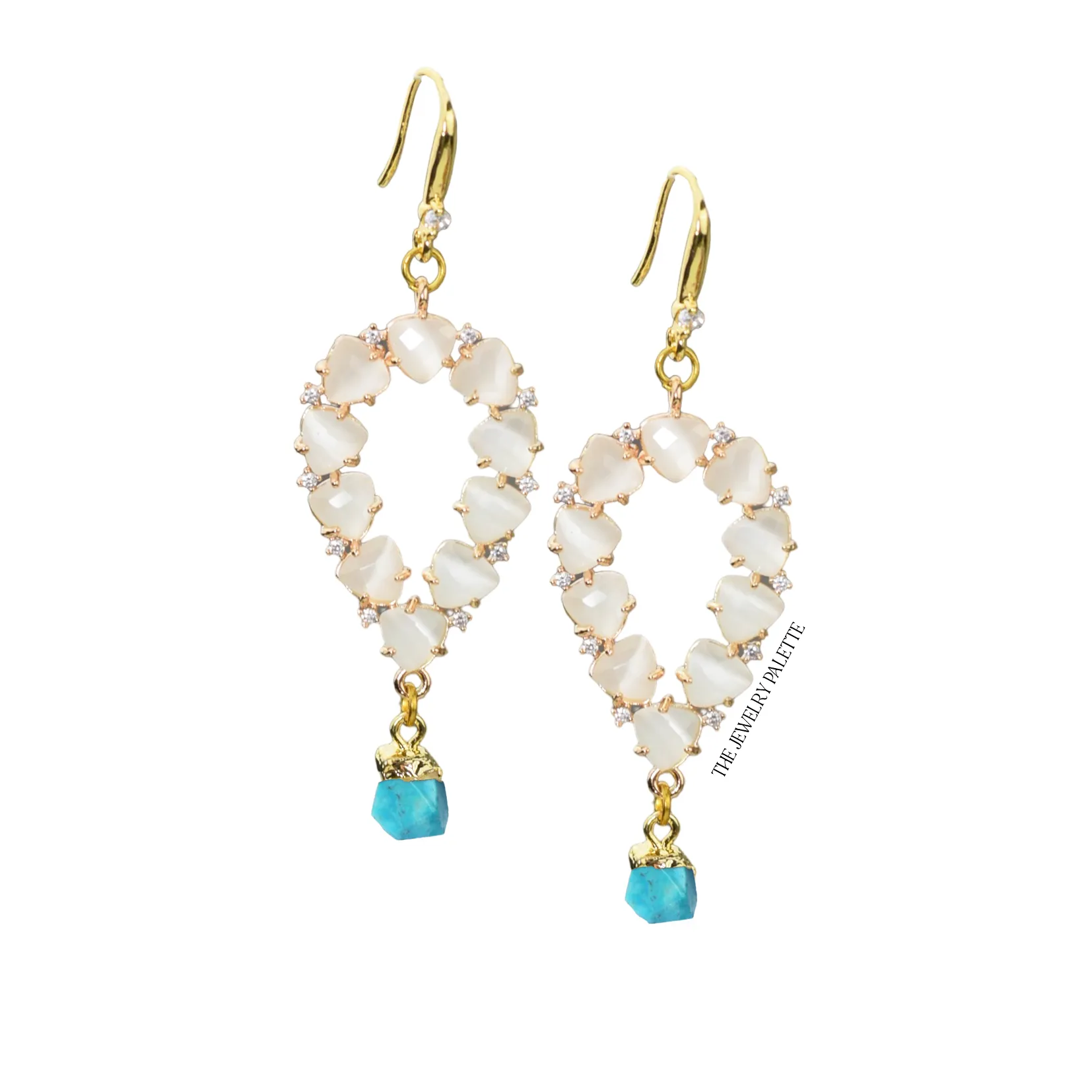 Yara white stones with gold edged sapphire drop earrings