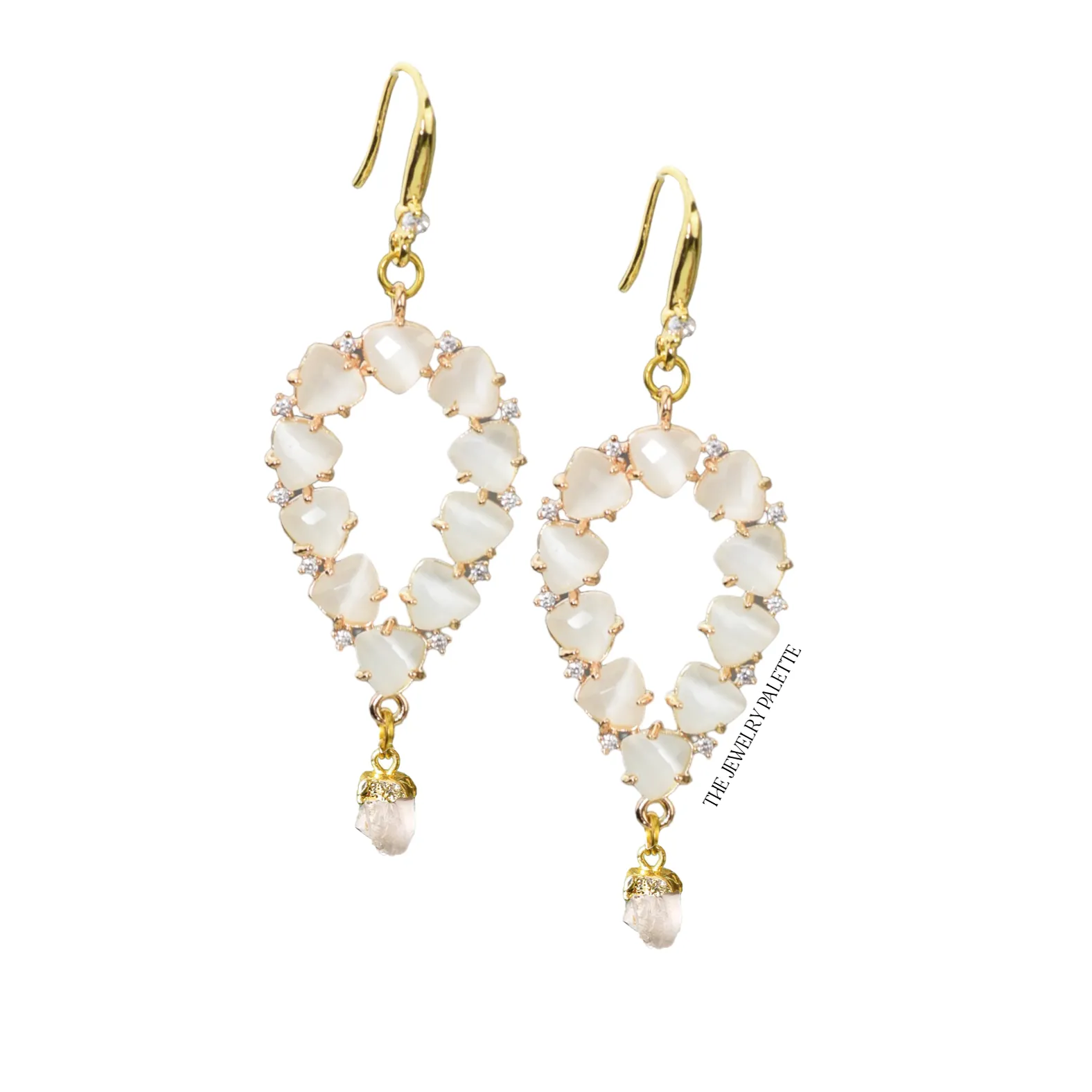 Yara white stones with gold edged sapphire drop earrings