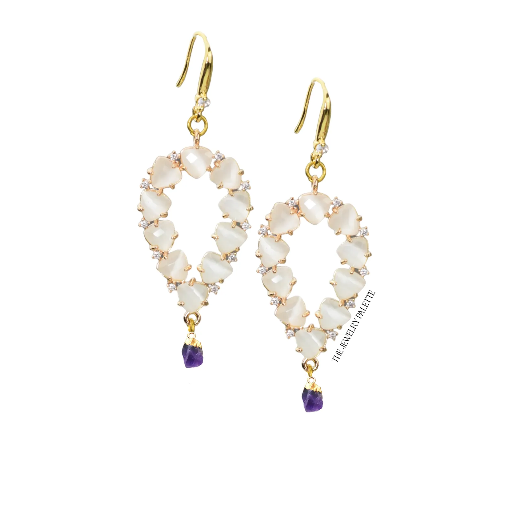 Yara white stones with gold edged sapphire drop earrings