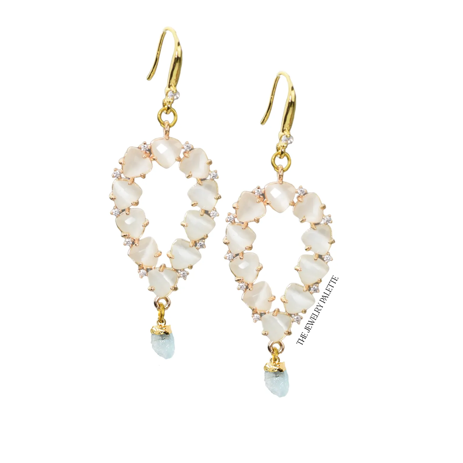 Yara white stones with gold edged sapphire drop earrings