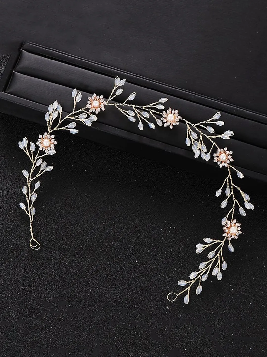Yellow Chimes Bridal Hair Vine for Women and Girls Bridal Hair Accessories for Wedding Golden Headband Hair Accessories Wedding Jewellery for Women Floral Crystal Bridal Wedding Head band Hair Vine for Girls