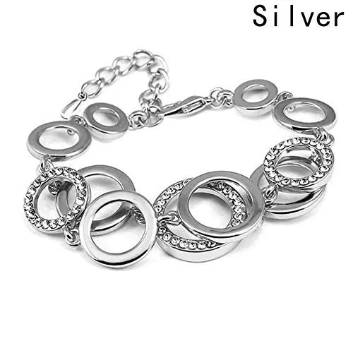 Yellow Chimes Silver Bracelet for Women Circles of Love Silver Plated Crystal Studded Chain Bracelet for Women and Girls