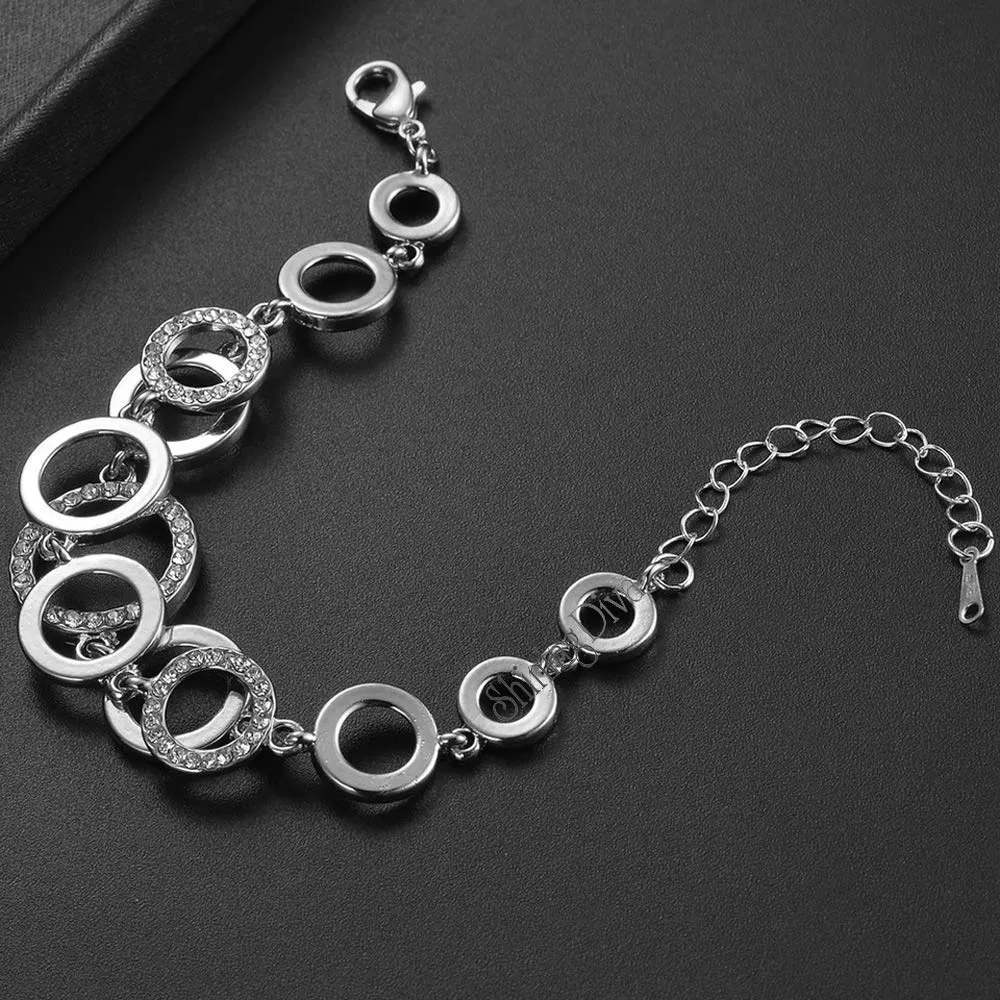 Yellow Chimes Silver Bracelet for Women Circles of Love Silver Plated Crystal Studded Chain Bracelet for Women and Girls