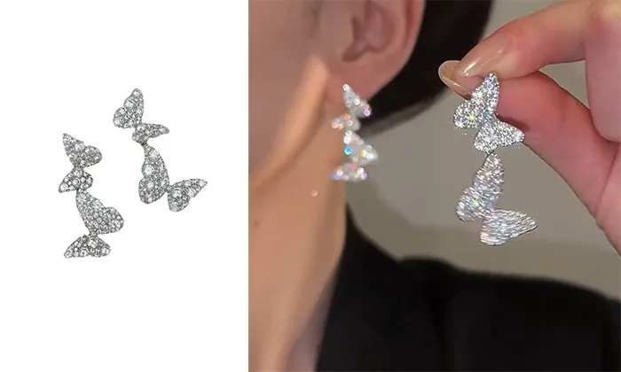 Zircon Butterfly Tassel Earrings