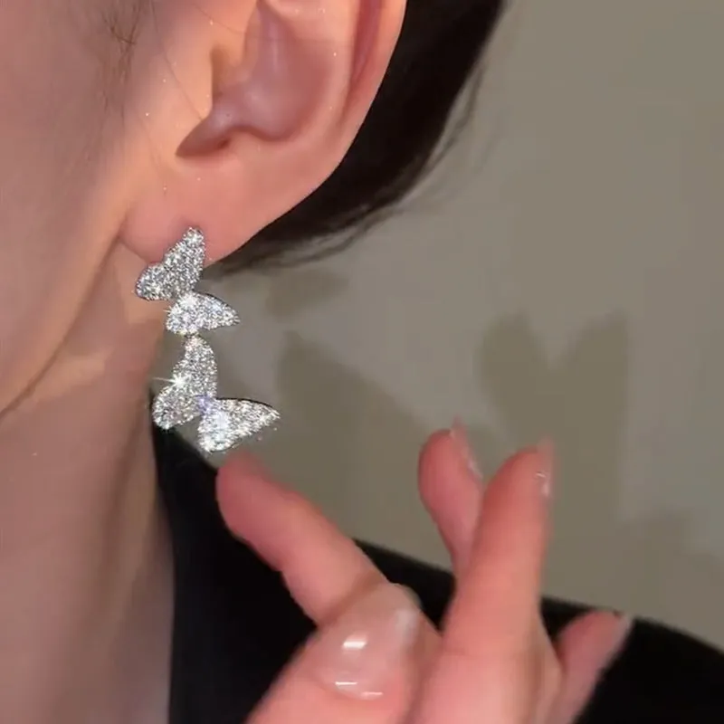 Zircon Butterfly Tassel Earrings