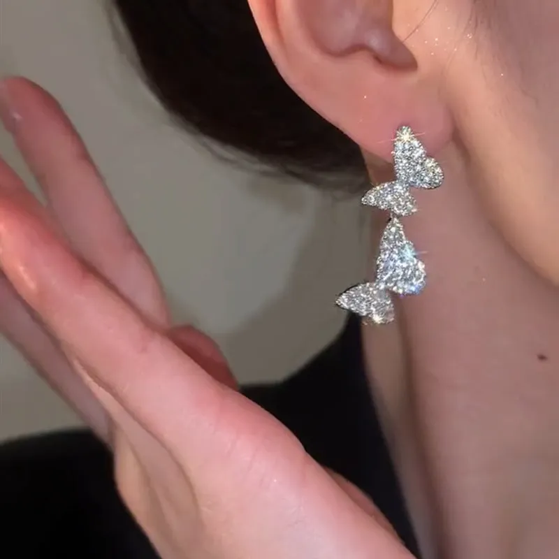 Zircon Butterfly Tassel Earrings