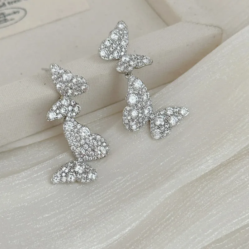 Zircon Butterfly Tassel Earrings